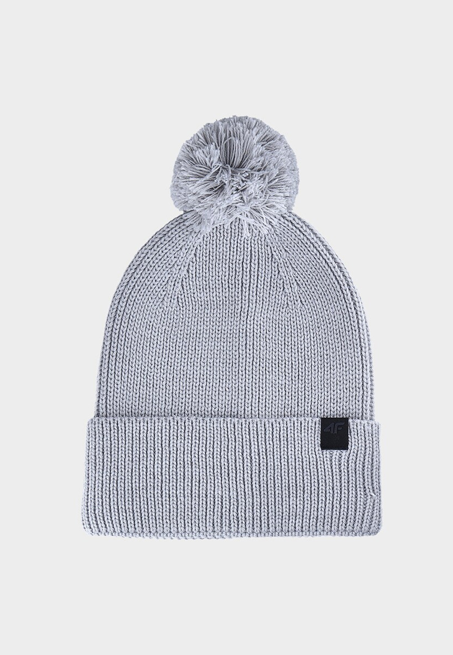 Czapka Uniseks 4F Sportowa Zimowa Beanie Dzianinowa z Pomponem Jasnoszara 4FWAW24ACAPU472
