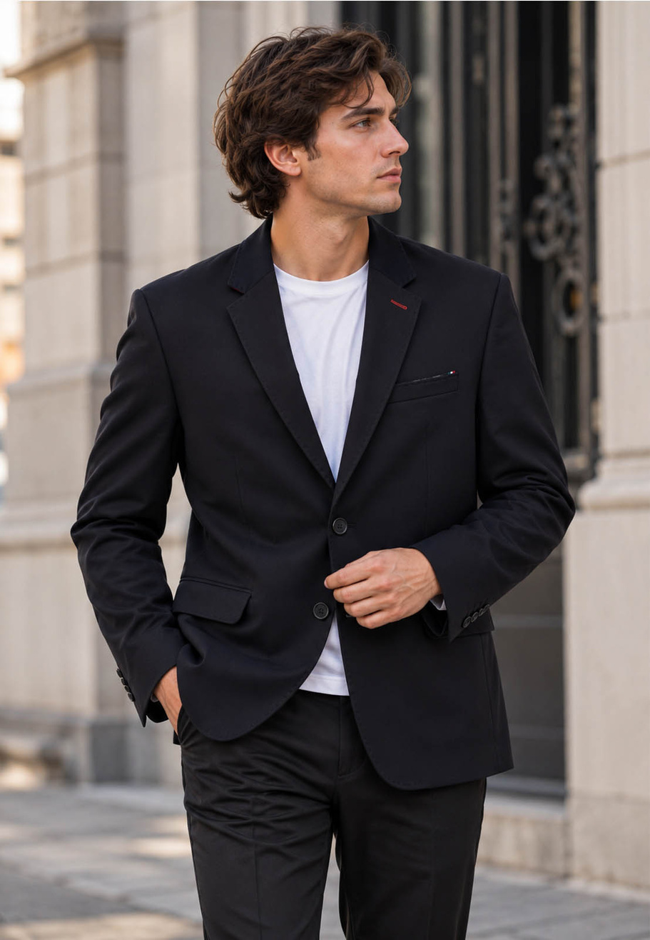 Marynarka Męska Elegancka Wizytowa Slim Fit Bawełniana Granatowa