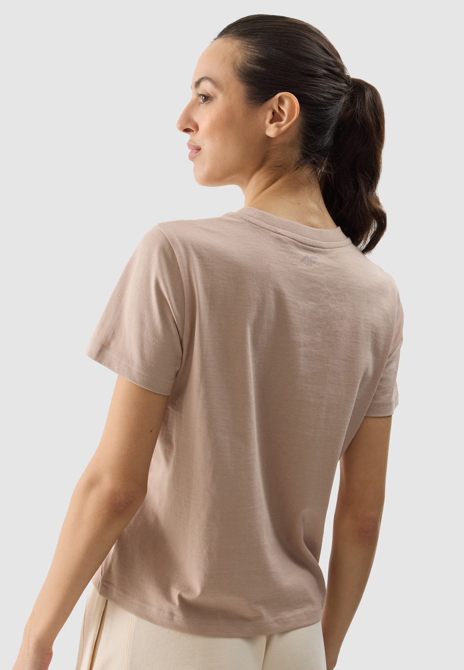 Koszulka Damska 4F T-shirt Z Nadrukiem Beżowy 4FWSS24TTSHF1354