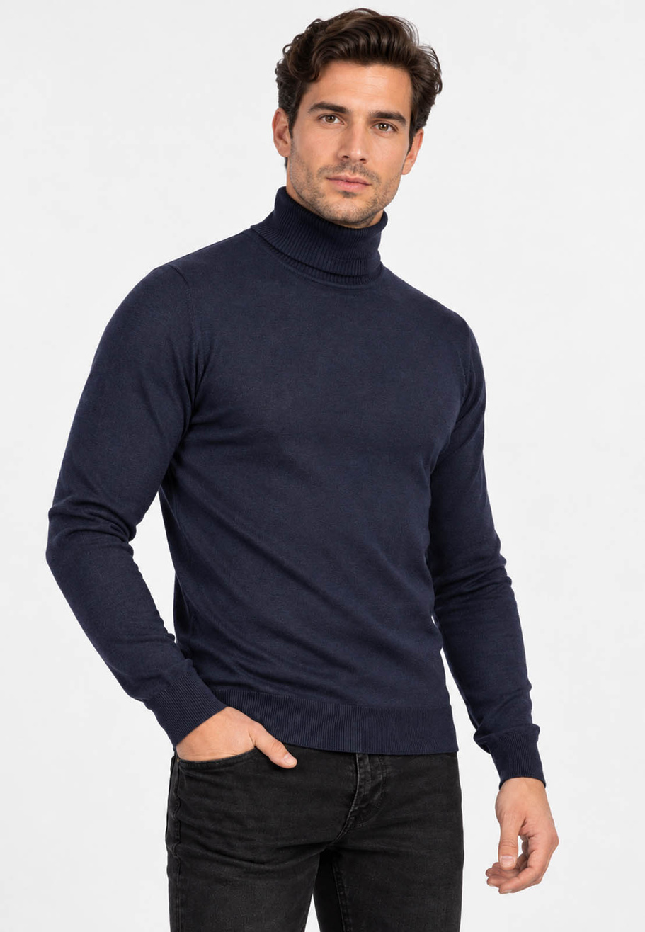 Golf Męski Elegancki Sweter Slim Fit Dopasowany Klasyczny Granatowy