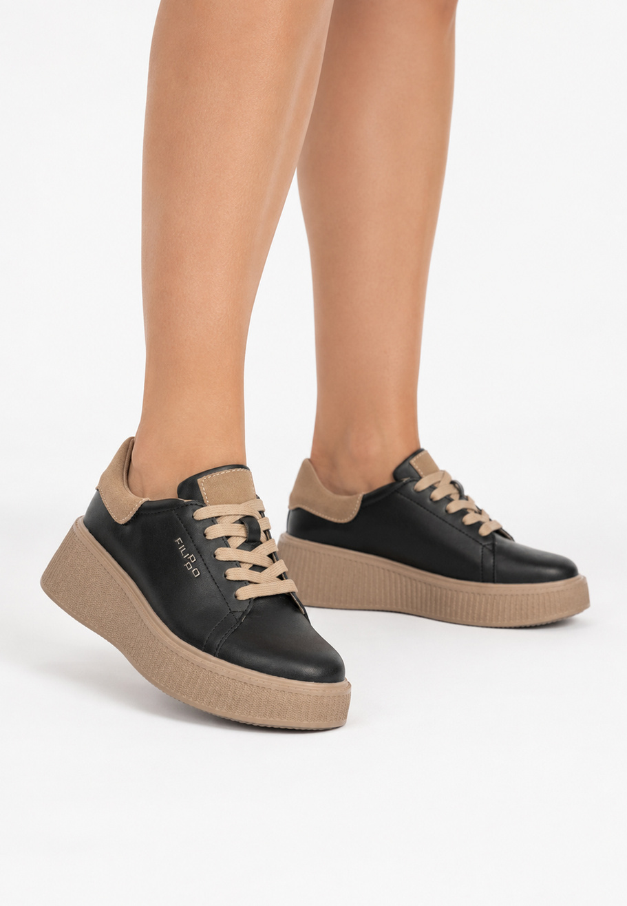 Sneakersy Skórzane Damskie Buty Na Platformie Półbuty FILIPPO Czarne