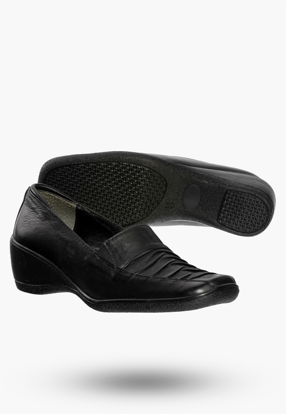 Buty Damskie Półbuty Skórzane Na Koturnie Na Wiosnę Lato Jesień Czarne 49