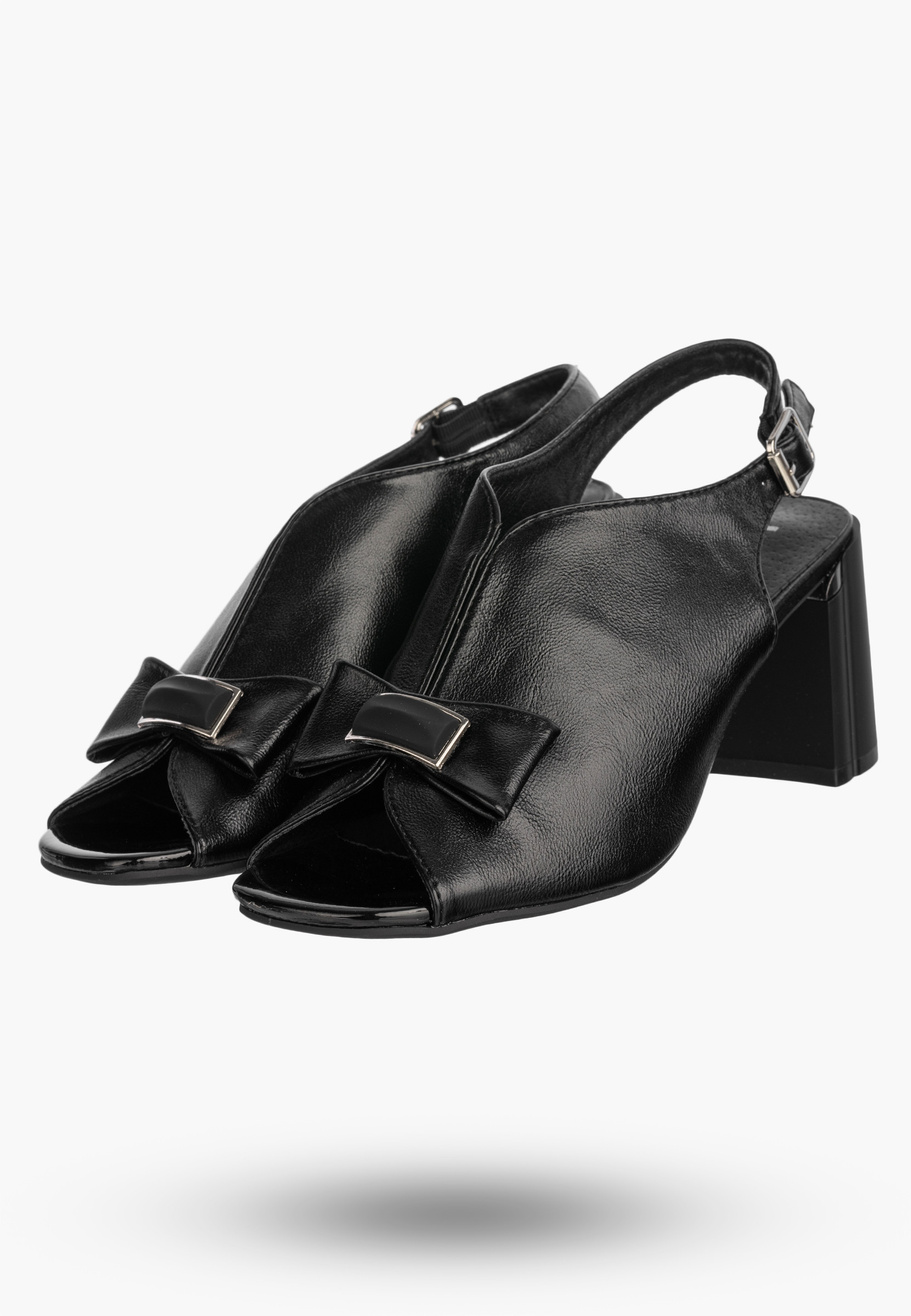 Sandały Damskie Ekoskóra Buty Eleganckie Na Słupku Czarne Jezzi RMR25112-3