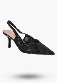 Szpilki Damskie Slingback Ażurowe Czółenka Eleganckie Na Szpilce Czarne