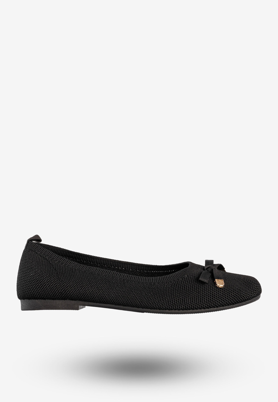 Baleriny Damskie Buty Z Kokardką Płaski Obcas Czarne Bella Paris CB130