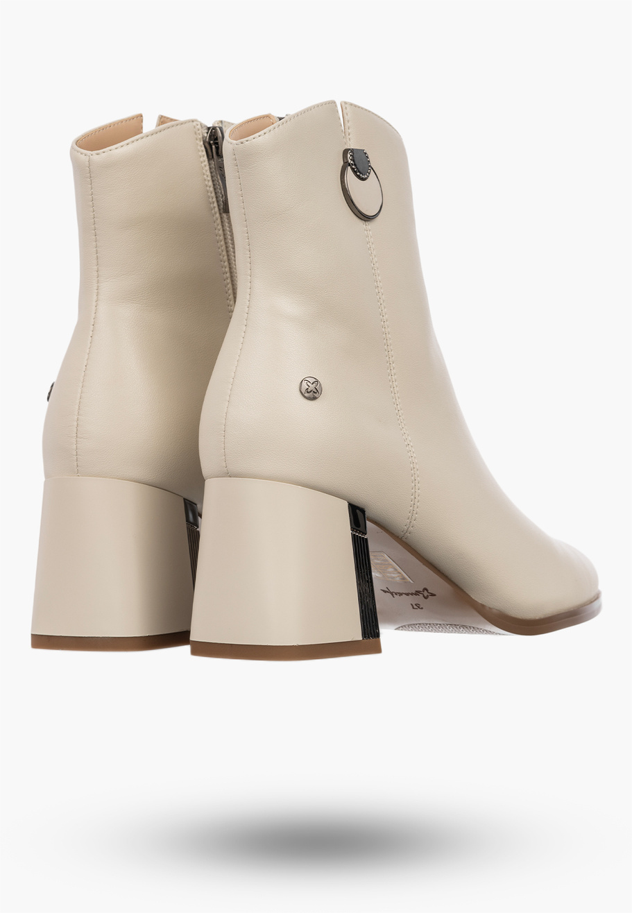 Botki Damskie Skórzane Buty Na Klocku Ocieplane Eleganckie Beż Maciejka