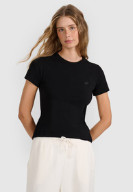 Koszulka Damska 4F T-shirt Slim Fit Gładki Czarna 4FWMM00TTSHF2255