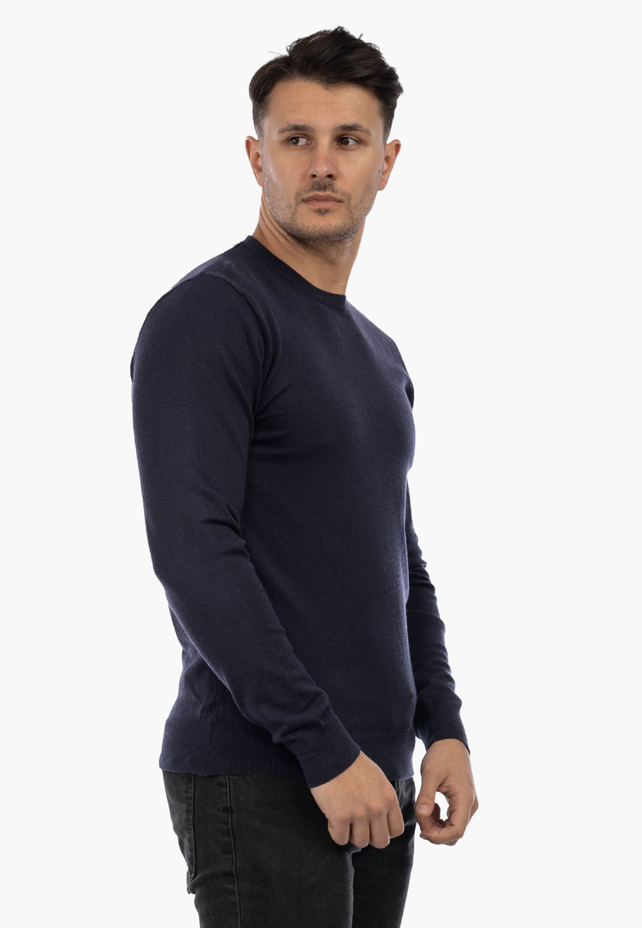 Sweter Męski Elegancki Klasyczny Basic Granatowy S-G-1-2024
