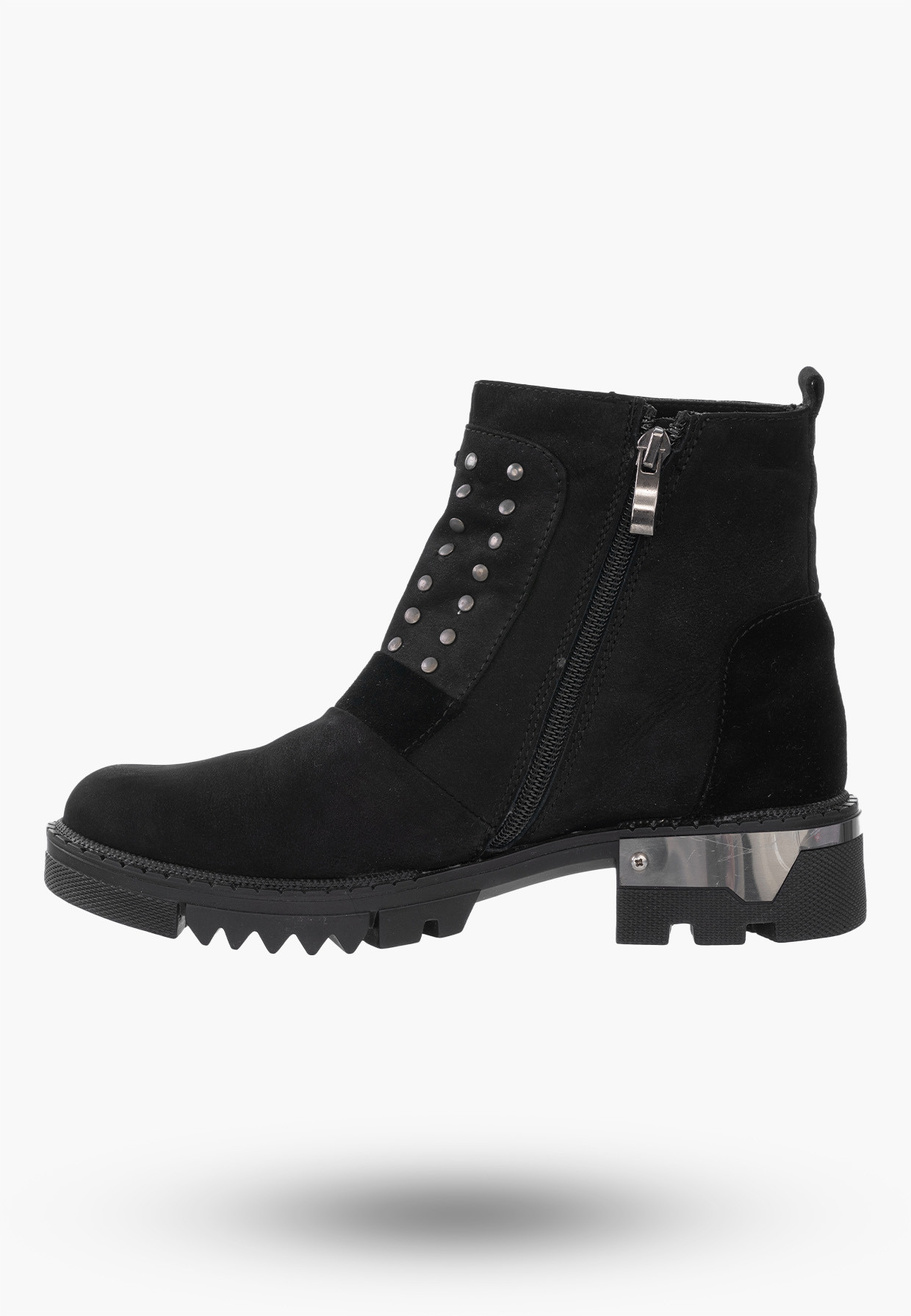 Buty Damskie Botki Trzewiki Czarne Ze Skóry Naturalnej Na Zimę 4044-001-01-5