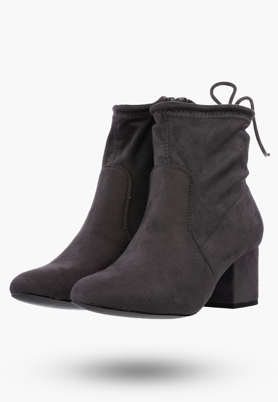 Buty Damskie Botki Zamszowe Szare Na Klocku Modne Na Zimę GD-BM-84