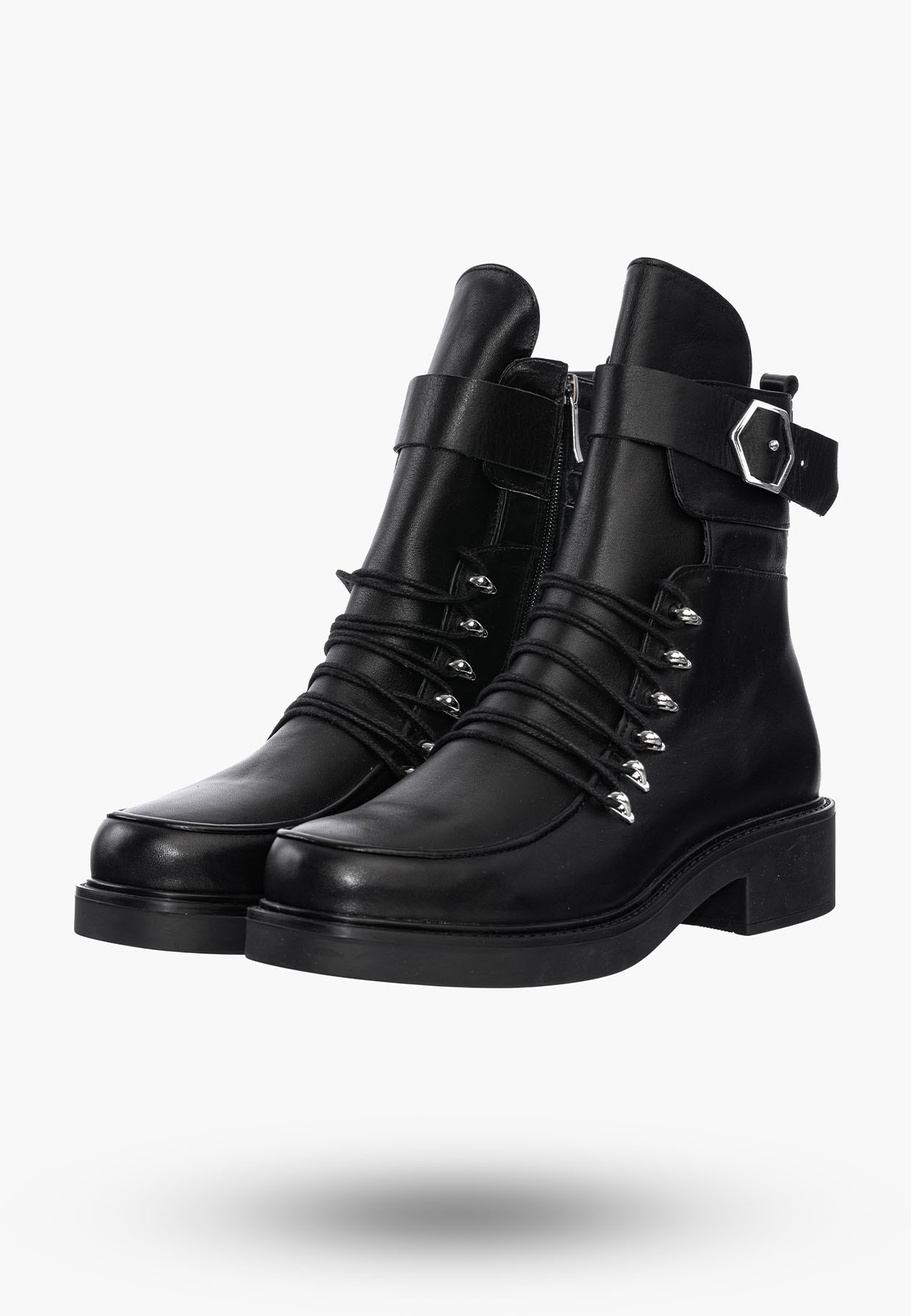 Buty Damskie Botki Trapery Czarne Skórzane Na Zimę 342