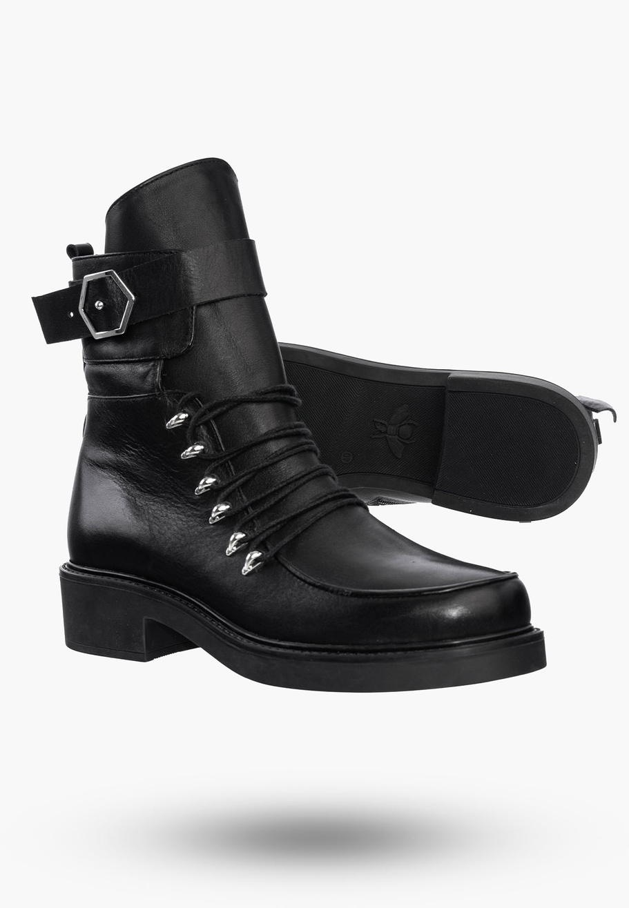 Buty Damskie Botki Trapery Czarne Skórzane Na Zimę 342