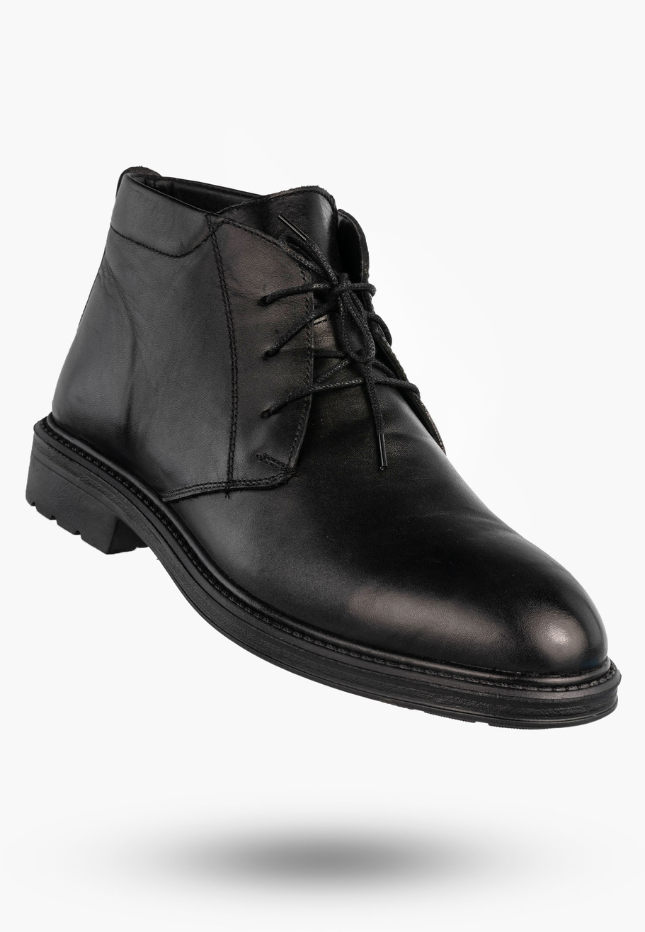 Trzewiki Męskie Zimowe Buty Ocieplane Eleganckie Klasyczne Na Zamek Czarne
