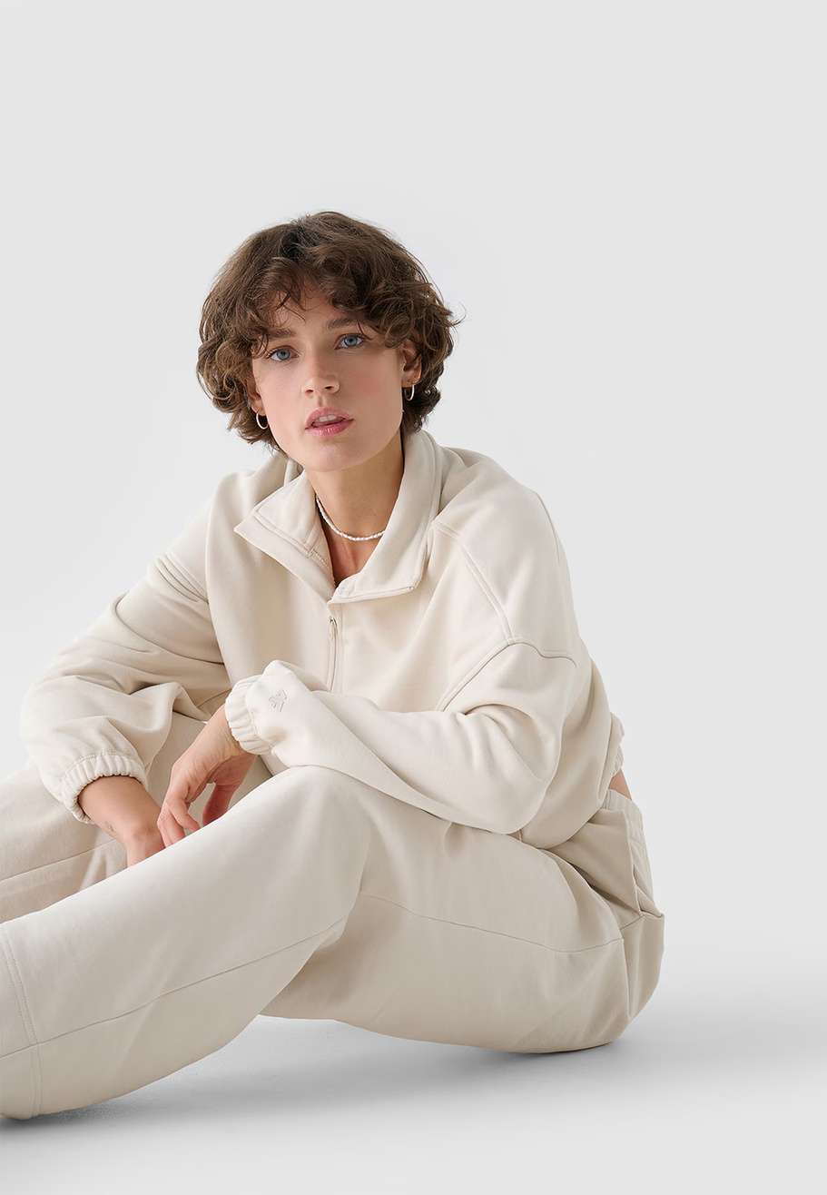 Bluza Dresowa Damska 4F Bez Kaptura Ze Stójką Beżowa 4FRAW24TSWSF1824