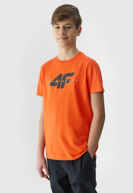 Koszulka Chłopięca 4F T-shirt Logo Pomarańczowy regular 4FJWSS24TTSHM1113