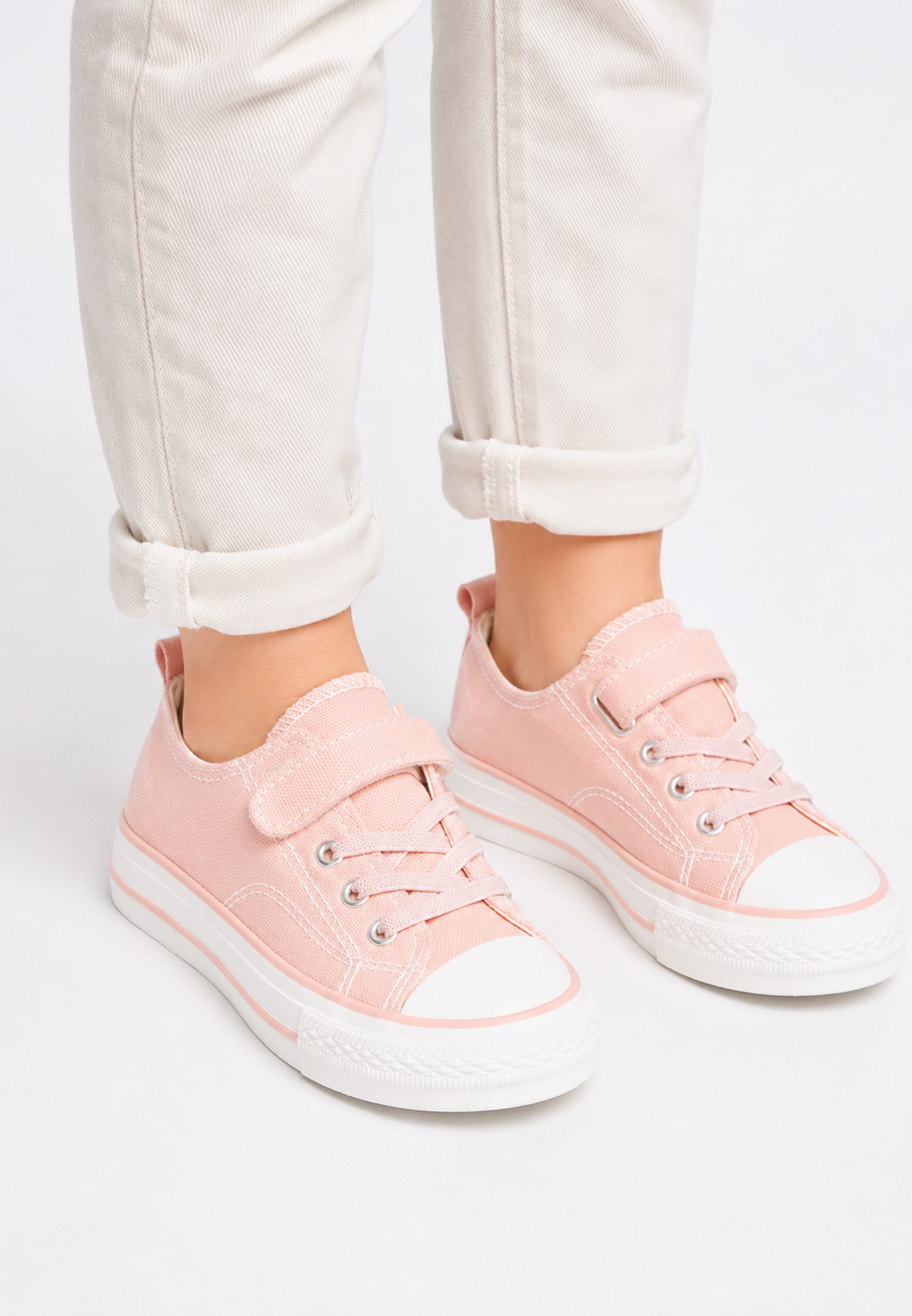 Trampki Dziecięce Buty Na Rzepy Tenisówki Materiałowe Casual Jasny Róż APAWWA