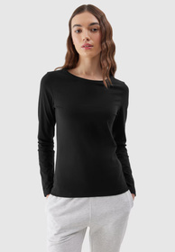Longsleeve Damski 4F Slim Gładki Koszulka z Długim Rękawem Czarna 4FWSS24TLONF218