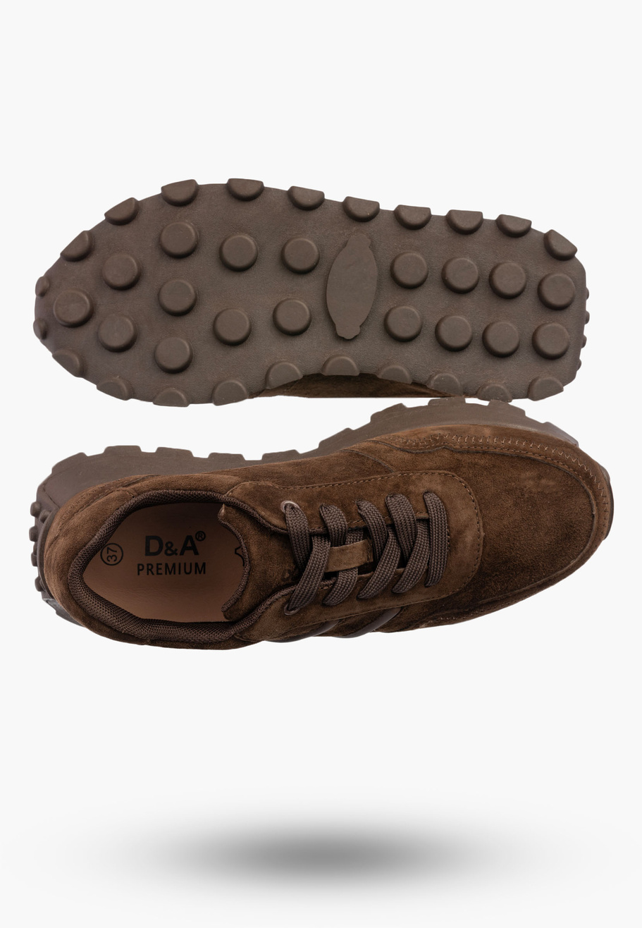 Sneakersy Damskie Skórzane Buty Sportowe Półbuty Brązowe D&A