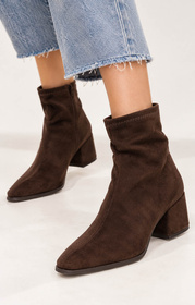 Botki Damskie Buty Wsuwane Eleganckie Stylowe Na Zimę Brązowe
