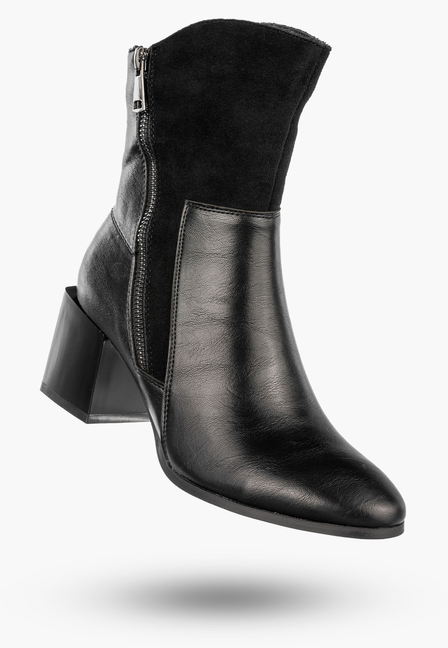 Botki Damskie Ekoskóra Ocieplane Eleganckie Buty Na Klocku Czarne Jezzi ASA217-9