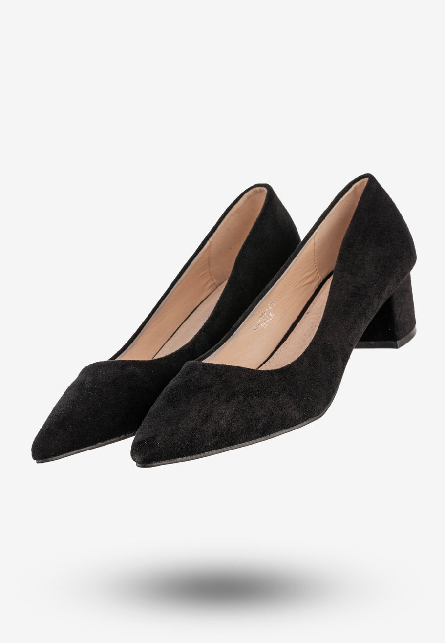 Czółenka Damskie Eleganckie Buty Na Klocku Niskie Czarne Goodin GD-OD-29