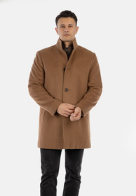 Płaszcz Męski Jednorzędowy Wełniany Z Odpinaną Stójką Elegancki Camel