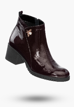 Buty Damskie Botki Bordowe Skórzane Z Ozdobną Aplikacją Na Zimę B-344
