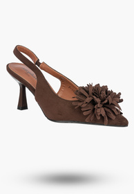 Szpilki Damskie Czółenka Slingback z Kwiatem Eleganckie Brązowe