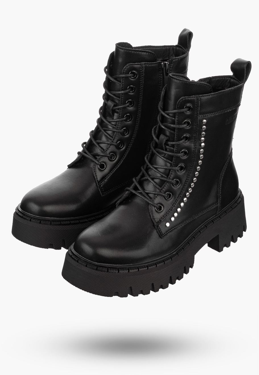Buty Damskie BIG STAR Botki Skórzane Czarne Trapery OO274A255