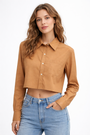 Koszula Damska Elegancka Camel Krótka Casual Z Długim Rękawem Wiskoza EDAN