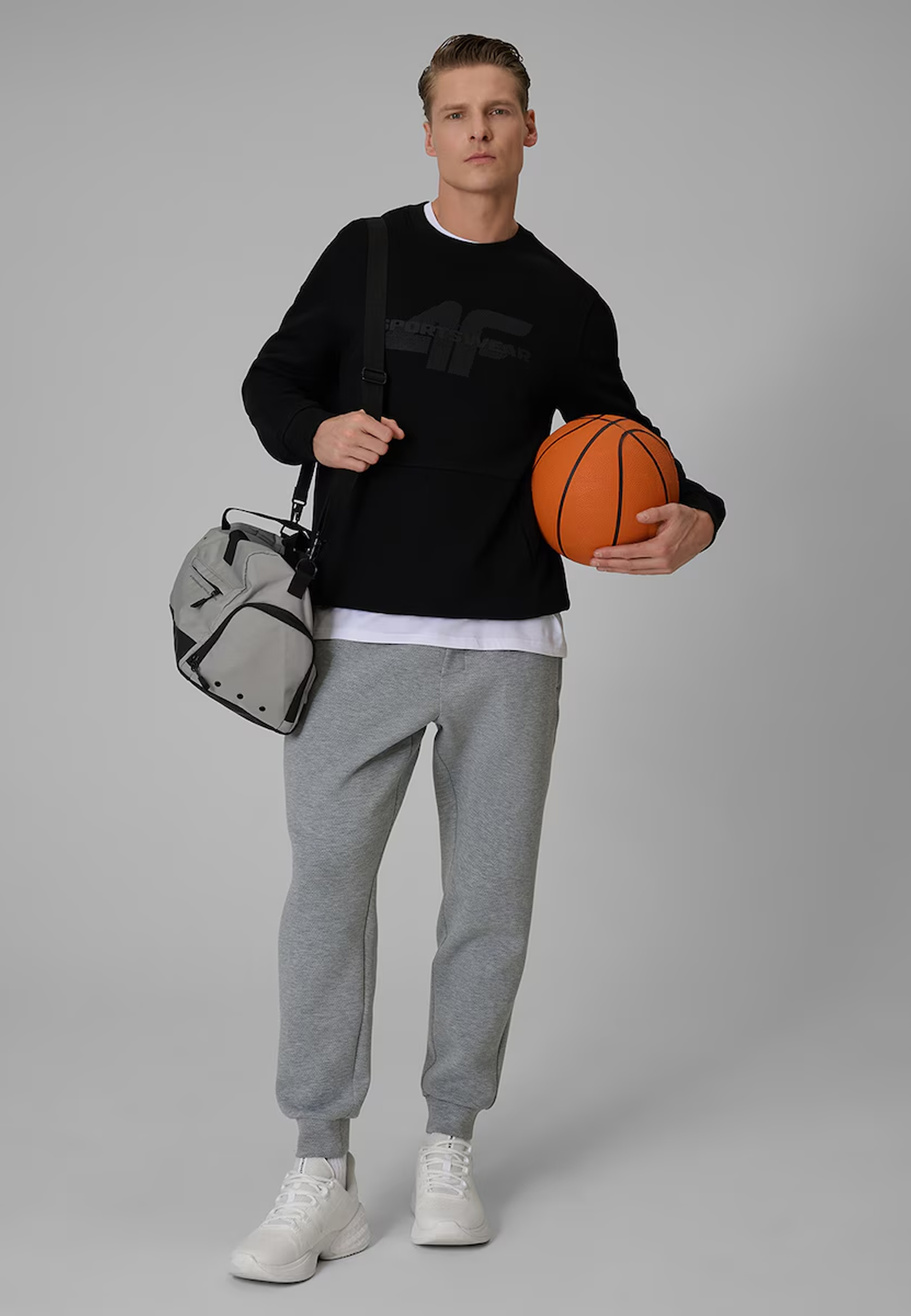 Bluza Męska 4F Sportowa Regular Bez Kaptura Dresowa Czarna 4FWSS26TSWSM2237
