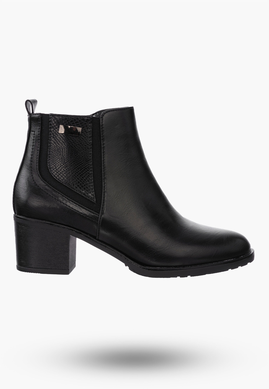 Botki Damskie Buty ze Skóry Ekologicznej Ocieplane Czarne Eleganckie Na Zimę ASA128-2