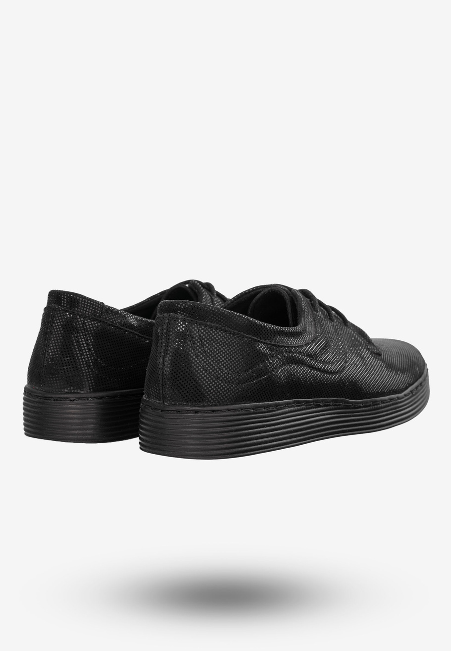 Tenisówki Damskie Buty Ze Skóry Naturalnej Czarne Helios 344