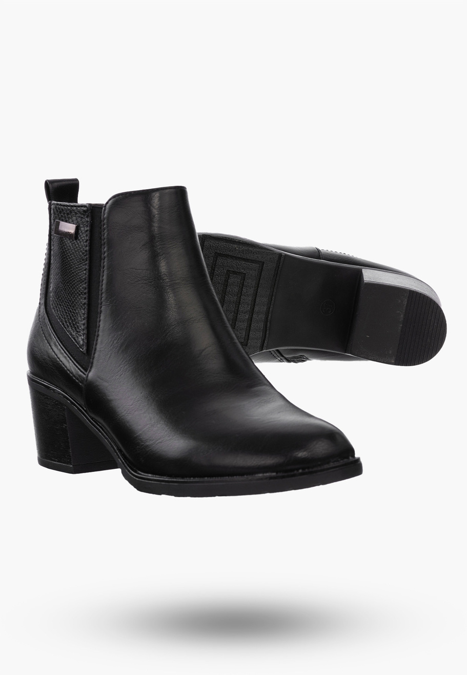 Botki Damskie Buty ze Skóry Ekologicznej Ocieplane Czarne Eleganckie Na Zimę ASA128-2