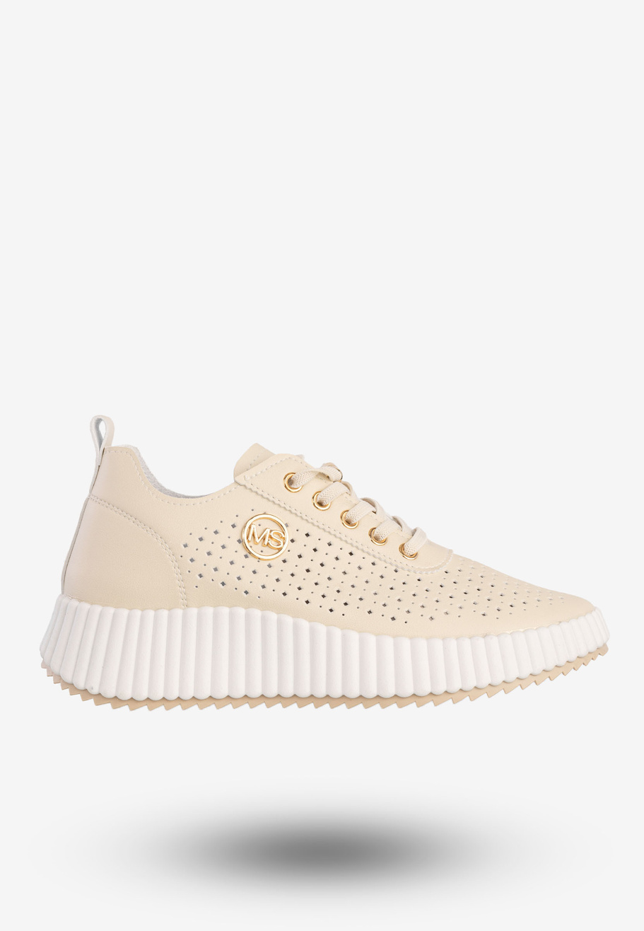 Sneakersy Damskie Ekoskóra Buty Na Platformie Półbuty Beżowe MSMG TL551-8