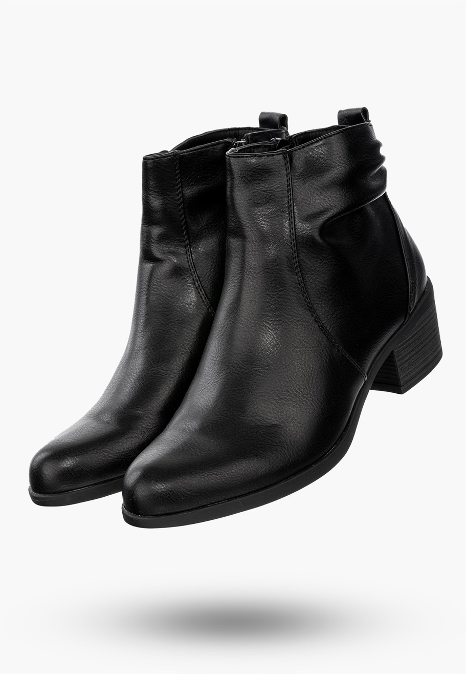 Buty Damskie Botki Ekoskóra Ocieplane Na Klocku Eleganckie Na Zimę Czarne RMR1919-1
