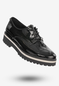Półbuty Buty Damskie Skórzane Eleganckie Czarne Lakierowane 3519/090-P