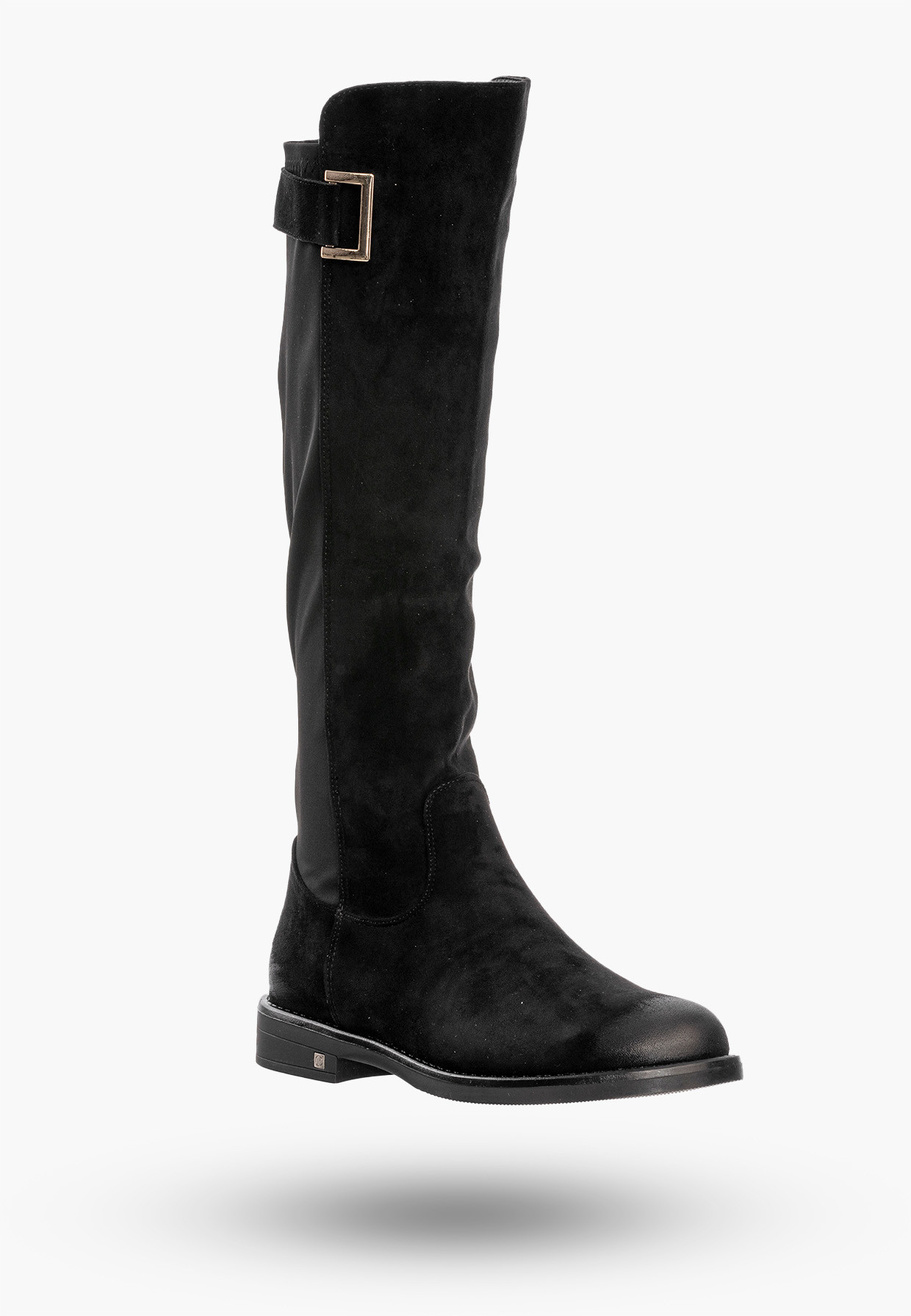 Buty Damskie Kozaki Na Płaskim Obcasie Na Zimę Czarne POTOCKI 23-12252BK