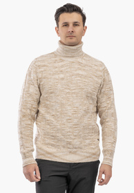 Sweter Męski Golf Gruby Zimowy Wełniany Ciepły Beżowy