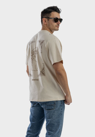 Koszulka Męska Oversize T-Shirt Beżowy z nadrukiem Aventus