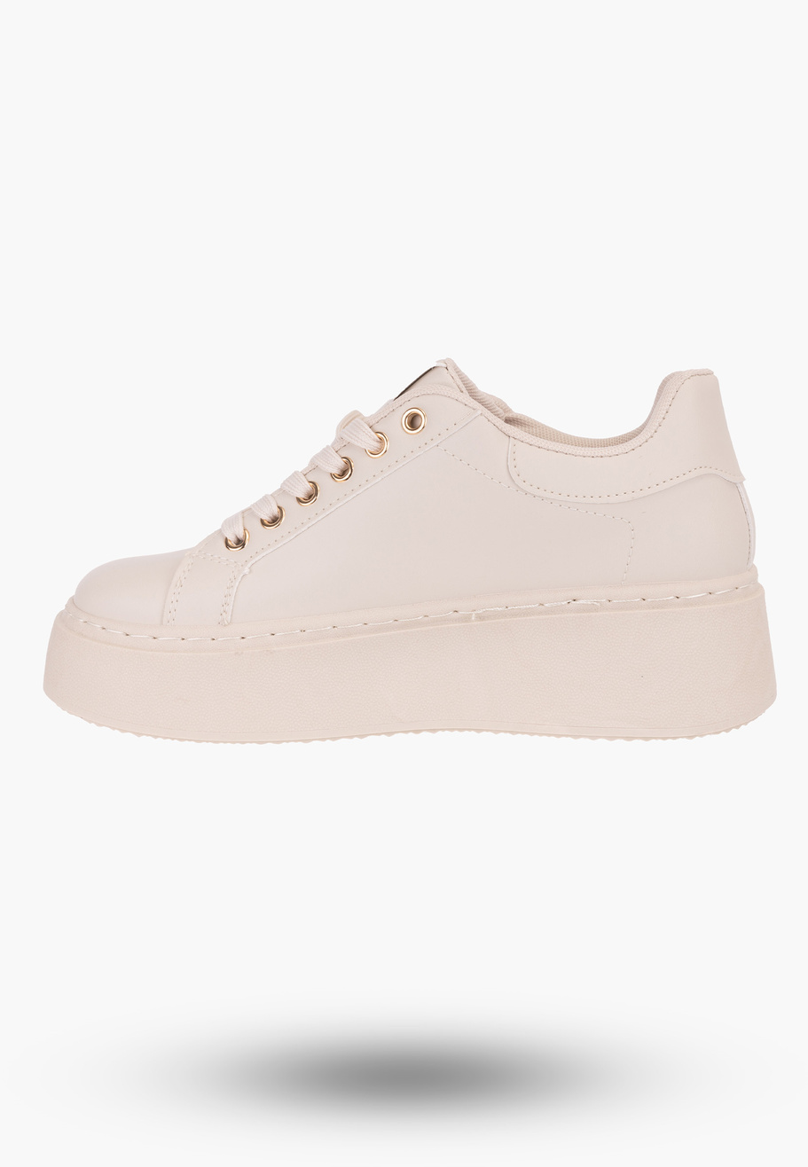 Sneakersy Damskie Beżowe na wysokie podeszwie z subtelną ozdobą
