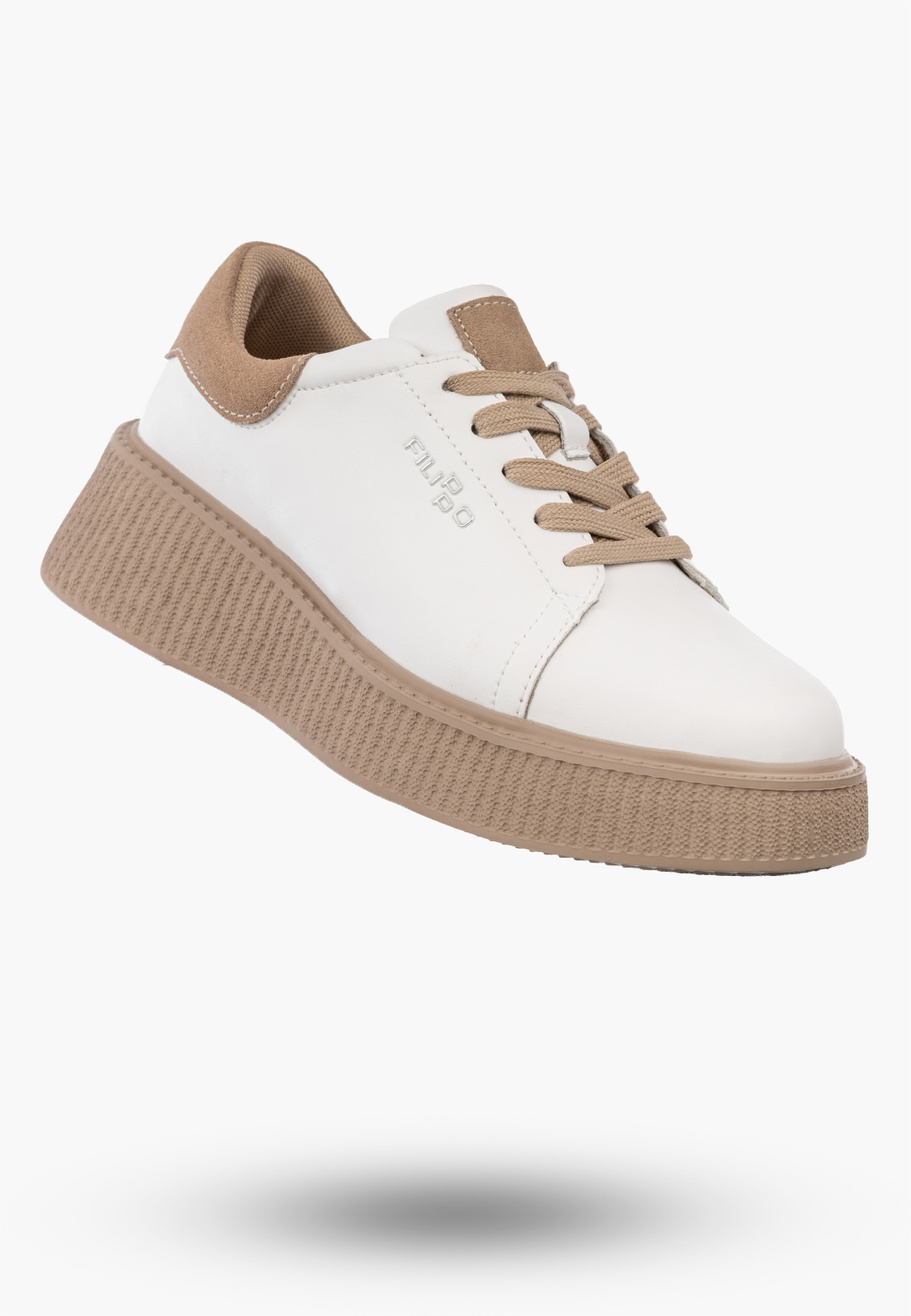 Sneakersy Damskie Skórzane Buty Na Platformie Półbuty Białe FILIPPO