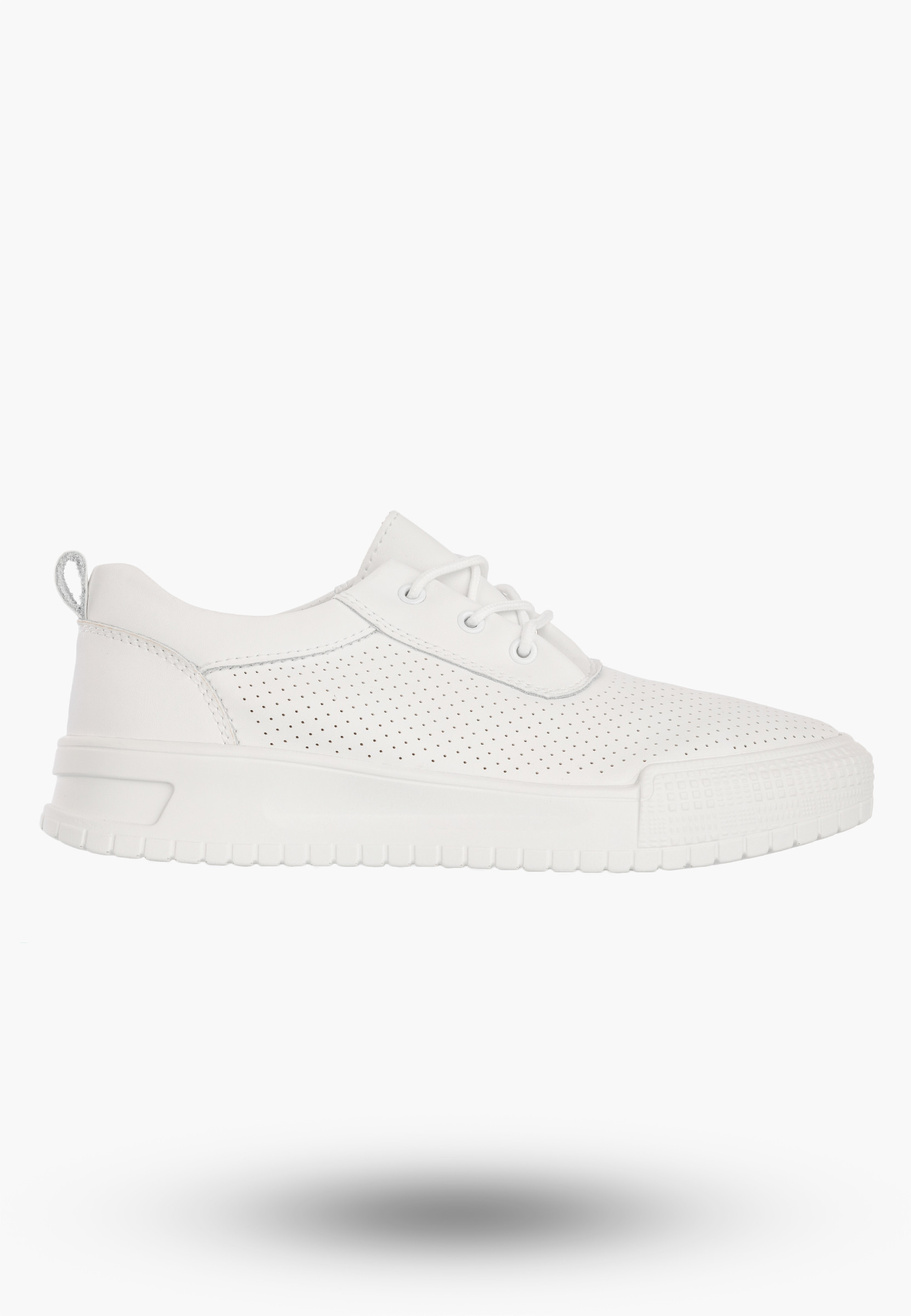 Sneakersy Damskie Skórzane Buty Ażurowe Półbuty Casual Białe Goodin