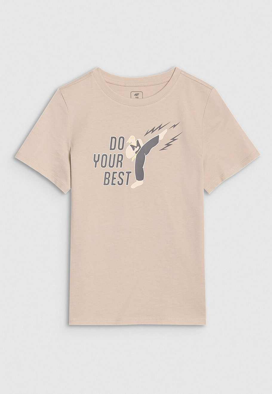 Koszulka Chłopięca 4F T-shirt Z Nadrukiem Regular Beżowy 4FJRSS25TTSHM2643