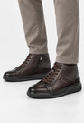 Trzewiki Skórzane Męskie Buty Sneakersy Wysokie PREMIUM SOLE Kawowe