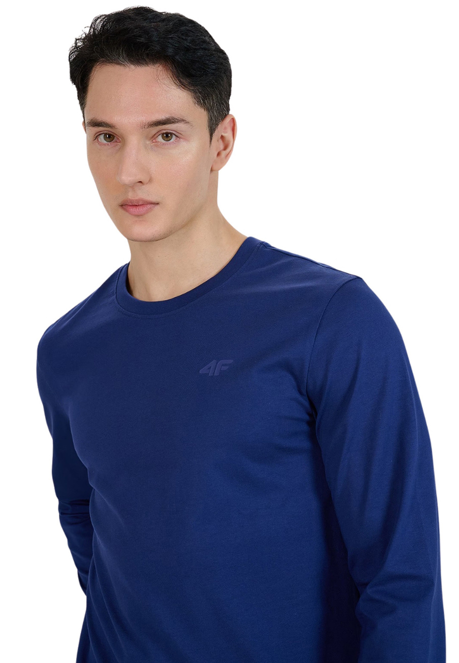 Koszulka Męska 4F Sportowa Bawełniana Longsleeve Regular Casual Granatowa 4FWMM00TLONM432