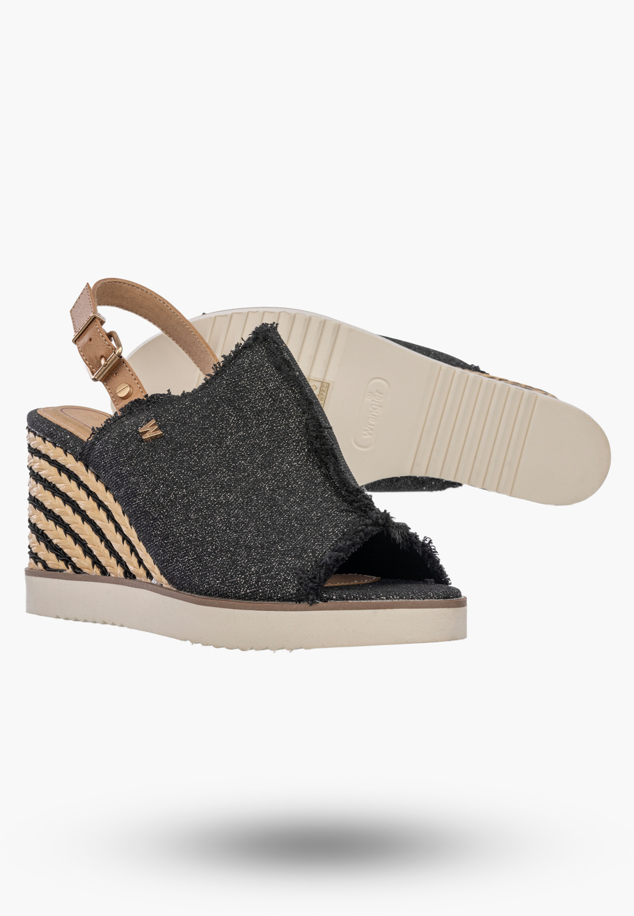 Sandały Damskie Wrangler Na Koturnie Buty Materiałowe Espadryle Grafitowe Mailorca Sabot