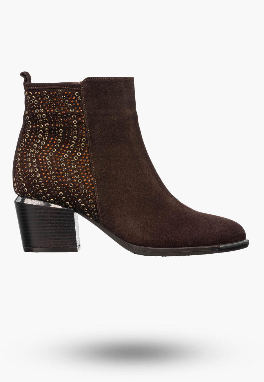 Botki Damskie Skórzane Buty Zamszowe Na Zamek Na Klocku Eleganckie Brązowe
