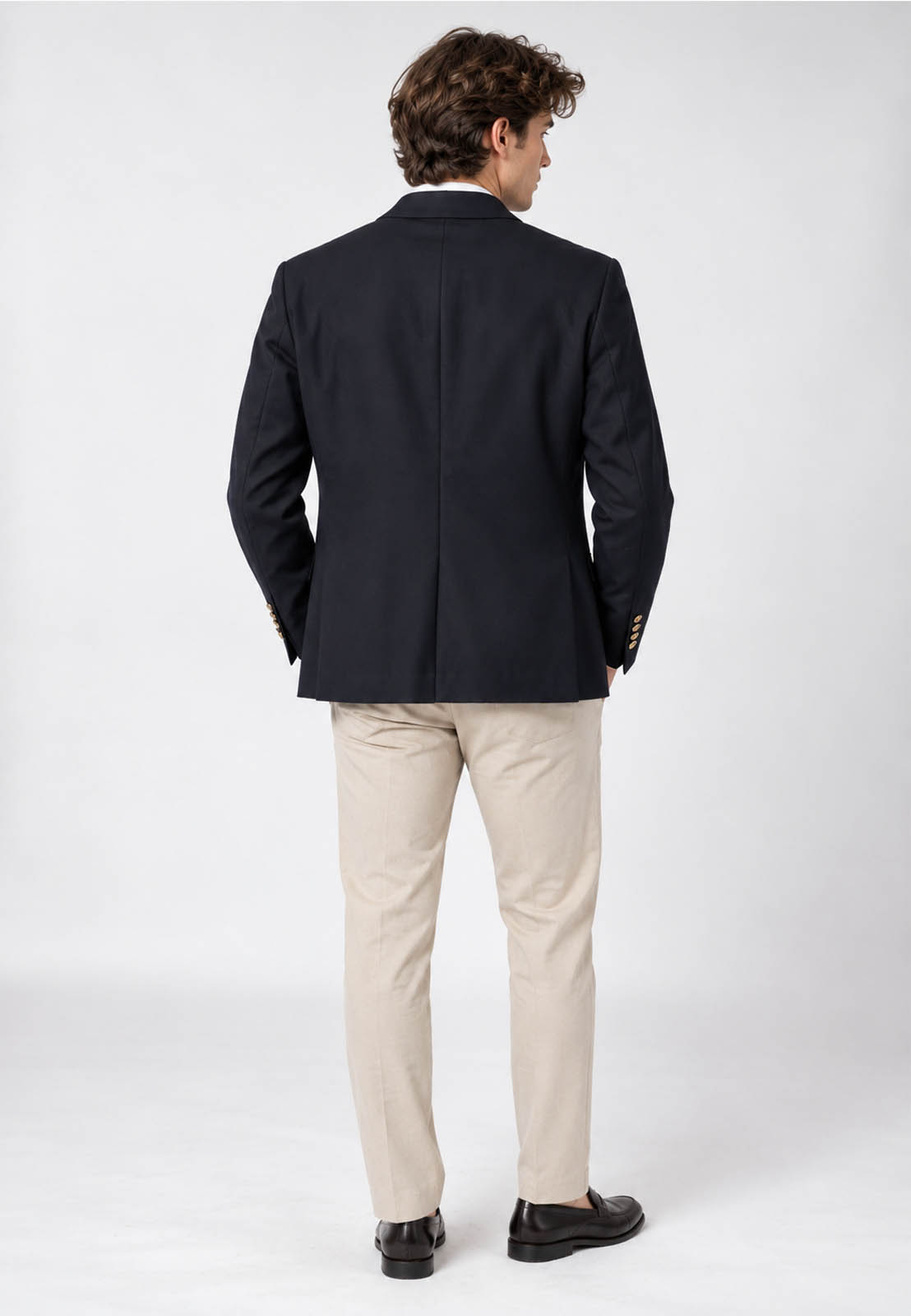 Marynarka Męska Frappoli Dwurzędowa Elegancka Slim Fit Z Wełną Granatowa
