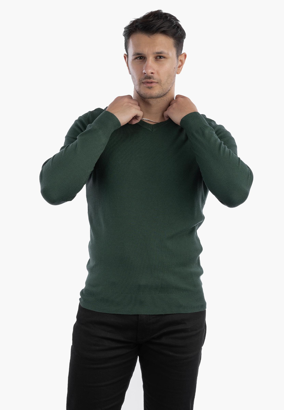 Sweter Męski Elegancki Klasyczny w serek Zielony S2005